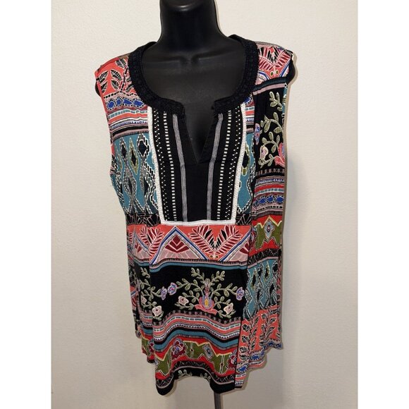 RXB Printed Embellished Sleeveless Blouse Top  Print V Neck Women XL Extra Large - Picture 1 of 9